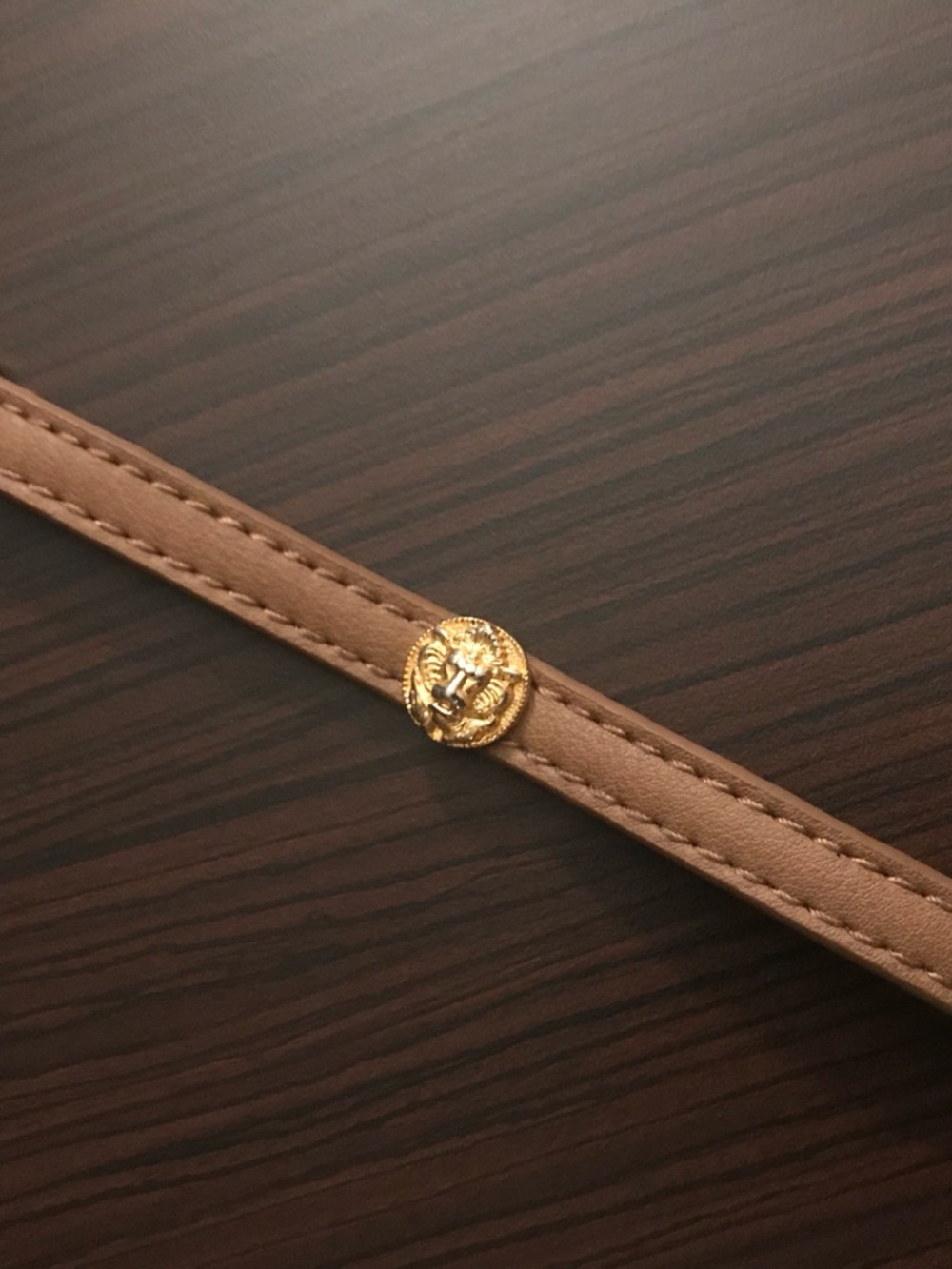 Men's Brown Leather Bracelet with Gold Lion Emblem